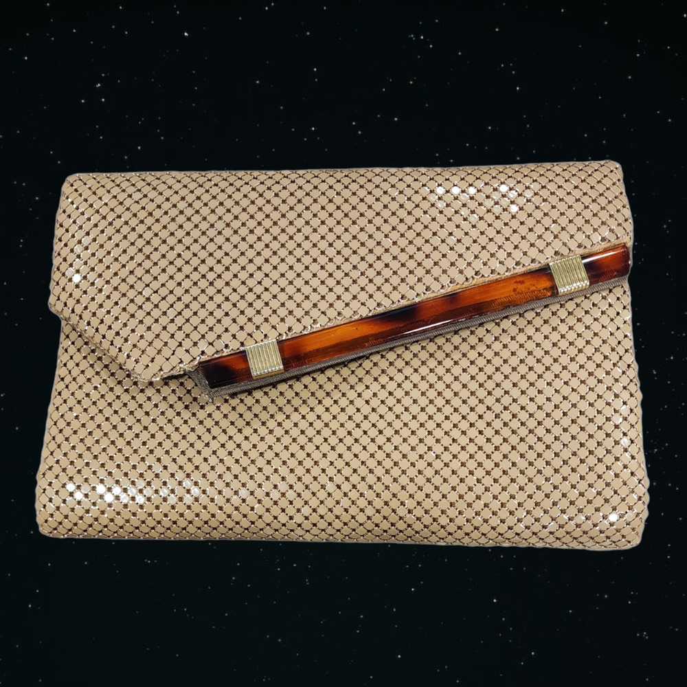 Asymmetrical Cream Metal Mesh Envelope Clutch Shoulder Bag